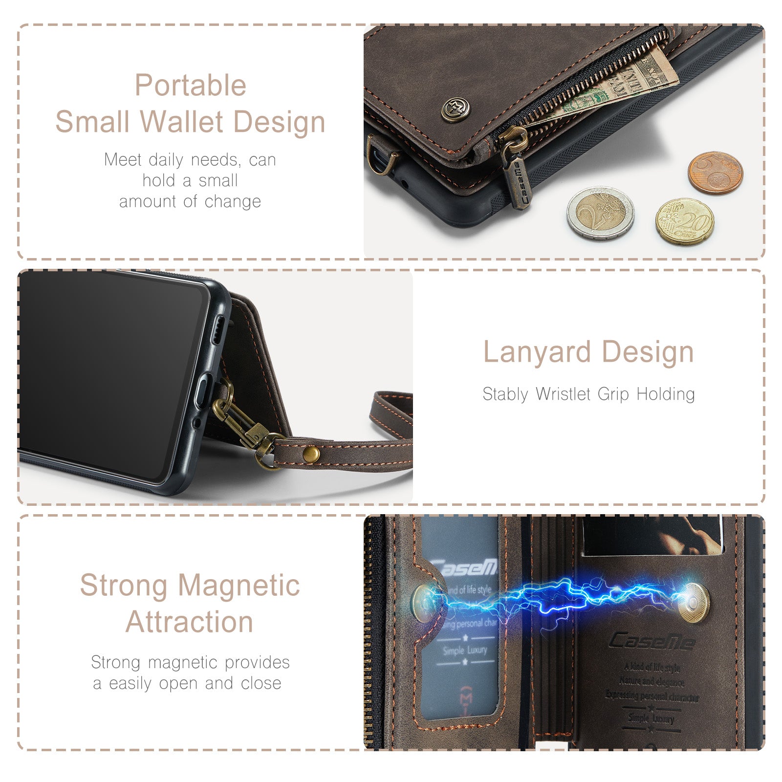 CASEME C20 Series for Samsung Galaxy A72 4G 5G PU Leather Coated TPU Zipper Pocket Case RFID Blocking Wallet Kickstand Shockproof Phone Cover with Strap CASEME C20 Series for Samsung Galaxy A72 4G 5G PU Leather Coated TPU Zipper Pocket Case RFID Blocking Wallet Kickstand Shockproof Phone Cover with Strap
